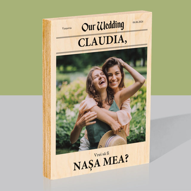 Fotografie Si Semnătură: Our Wedding Nașa - Imprimare Pe Lemn ( Verticală)