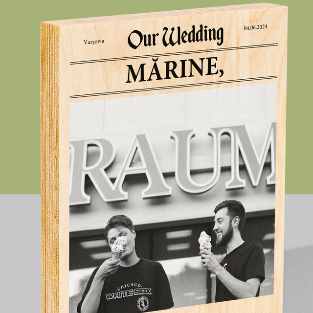 Fotografie Si Semnătură: Our Wedding Naș - Imprimare Pe Lemn ( Verticală)