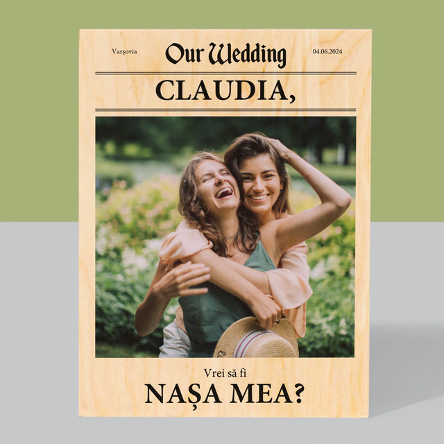 Fotografie Si Semnătură: Our Wedding Nașa - Imprimare Pe Lemn ( Verticală)