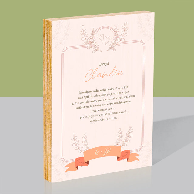 Numele Și Semnătura: Mulțumiri Pentru Nașă - Imprimare Pe Lemn ( Verticală)