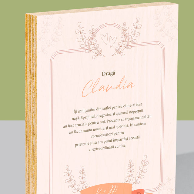 Numele Și Semnătura: Mulțumiri Pentru Nașă - Imprimare Pe Lemn ( Verticală)