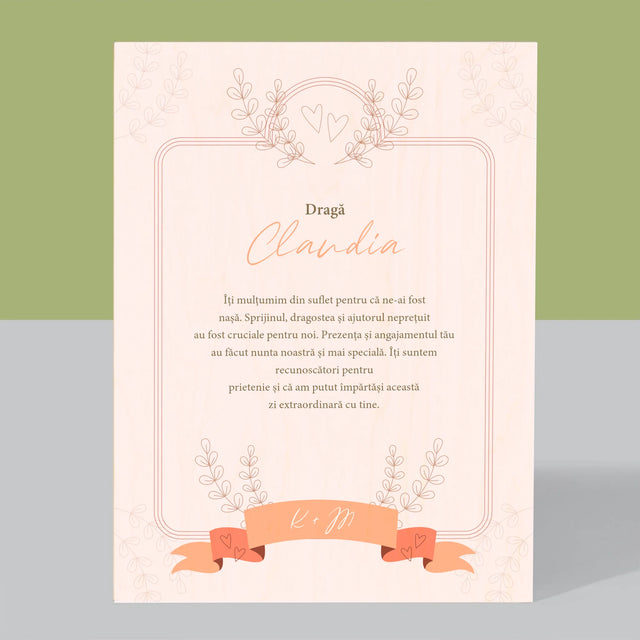 Numele Și Semnătura: Mulțumiri Pentru Nașă - Imprimare Pe Lemn ( Verticală)