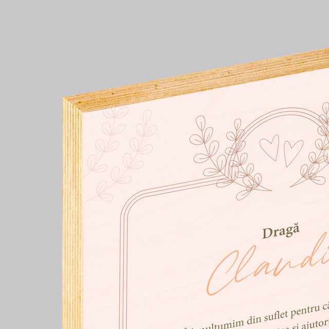 Numele Și Semnătura: Mulțumiri Pentru Nașă - Imprimare Pe Lemn ( Verticală)