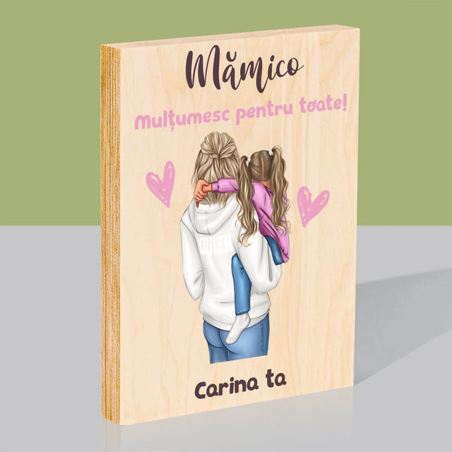 Creator De Personaj: Mama Cu Copilul - Imprimare Pe Lemn ( Verticală)