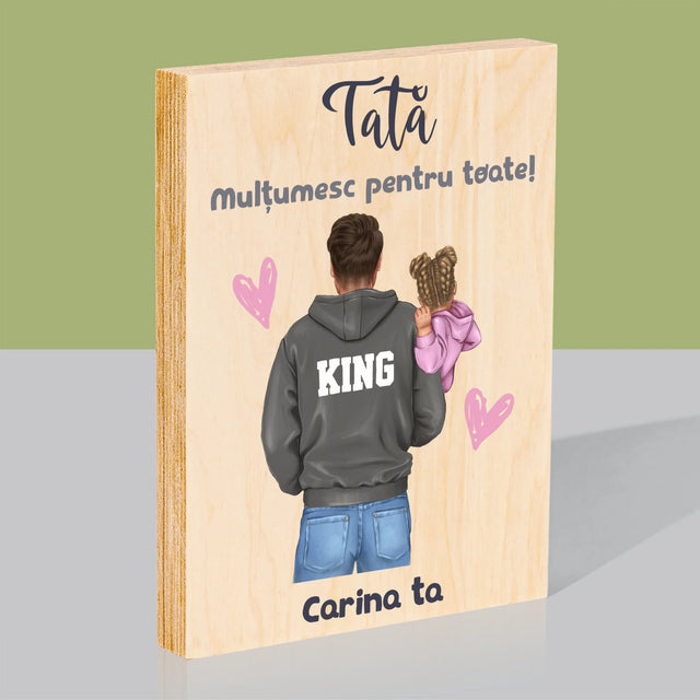 Creator De Personaj: Tată Cu Copil - Imprimare Pe Lemn ( Verticală)