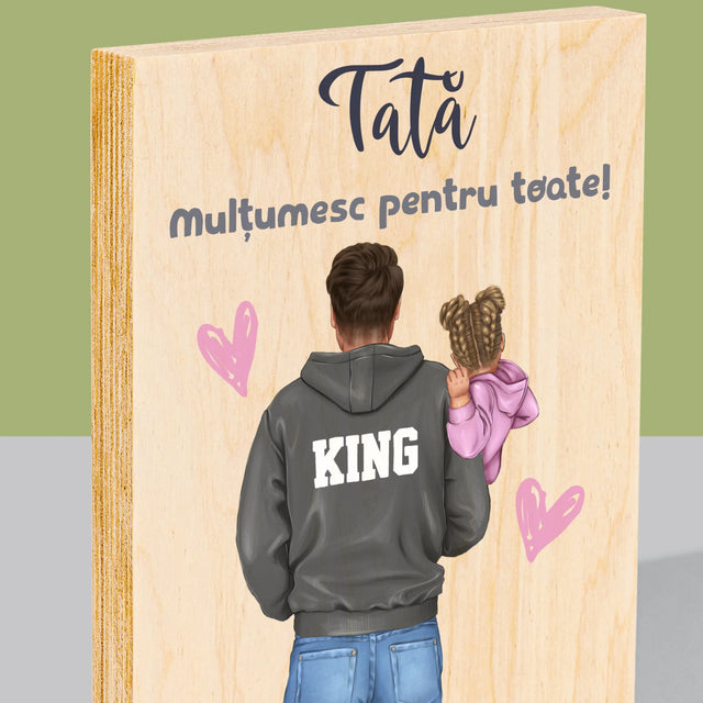 Creator De Personaj: Tată Cu Copil - Imprimare Pe Lemn ( Verticală)