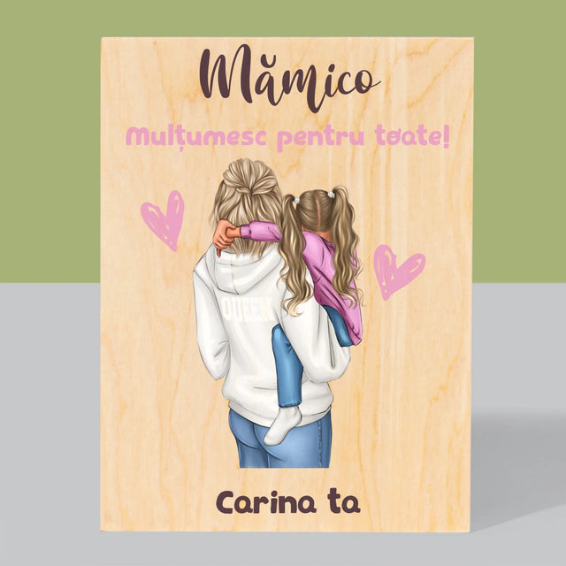 Creator De Personaj: Mama Cu Copilul - Imprimare Pe Lemn ( Verticală)