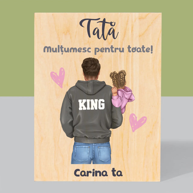 Creator De Personaj: Tată Cu Copil - Imprimare Pe Lemn ( Verticală)