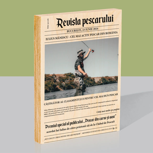 Fotografie Si Semnătură: Revista Pescarului - Imprimare Pe Lemn ( Verticală)