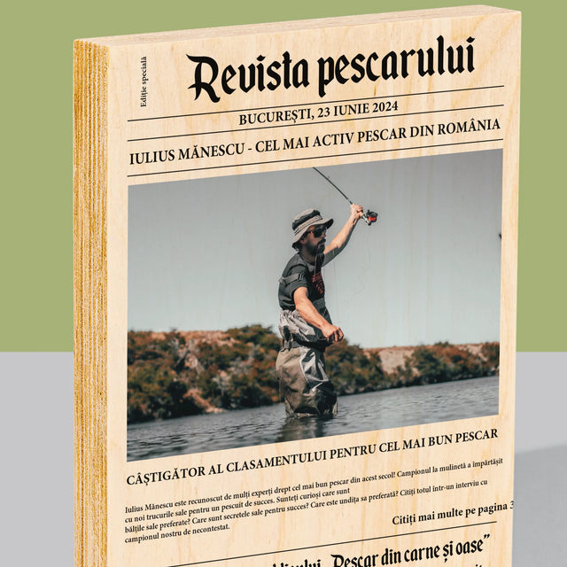 Fotografie Si Semnătură: Revista Pescarului - Imprimare Pe Lemn ( Verticală)