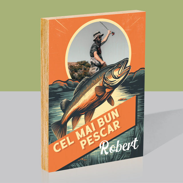 Fotografie Si Semnătură: Cel Mai Bun Pescar - Imprimare Pe Lemn ( Verticală)