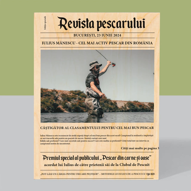 Fotografie Si Semnătură: Revista Pescarului - Imprimare Pe Lemn ( Verticală)
