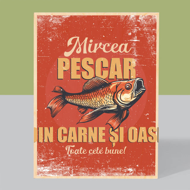 Numele Și Semnătura: Pescar Din Carne Și Oase - Imprimare Pe Lemn ( Verticală)