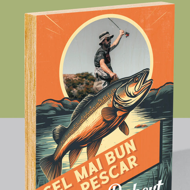 Fotografie Si Semnătură: Cel Mai Bun Pescar - Imprimare Pe Lemn ( Verticală)