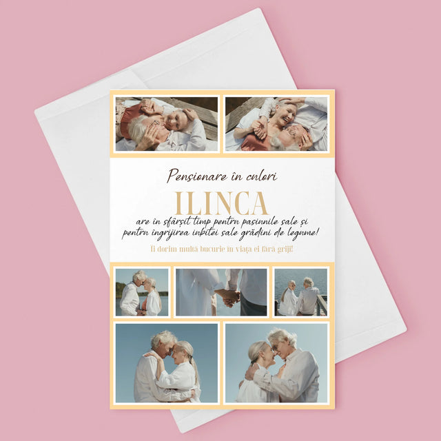 Colaj De Fotografii: Pensionare În Culori - Card Cu Felicitări