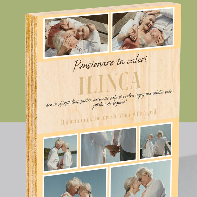 Colaj De Fotografii: Pensionare În Culori - Imprimare Pe Lemn ( Verticală)
