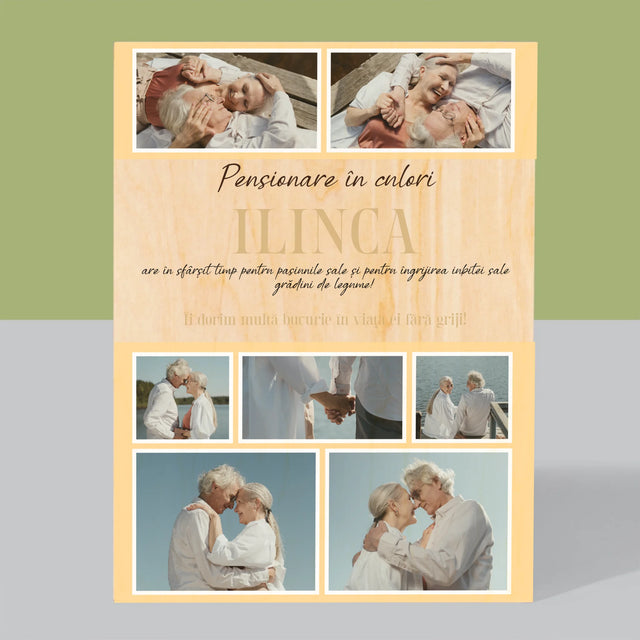 Colaj De Fotografii: Pensionare În Culori - Imprimare Pe Lemn ( Verticală)