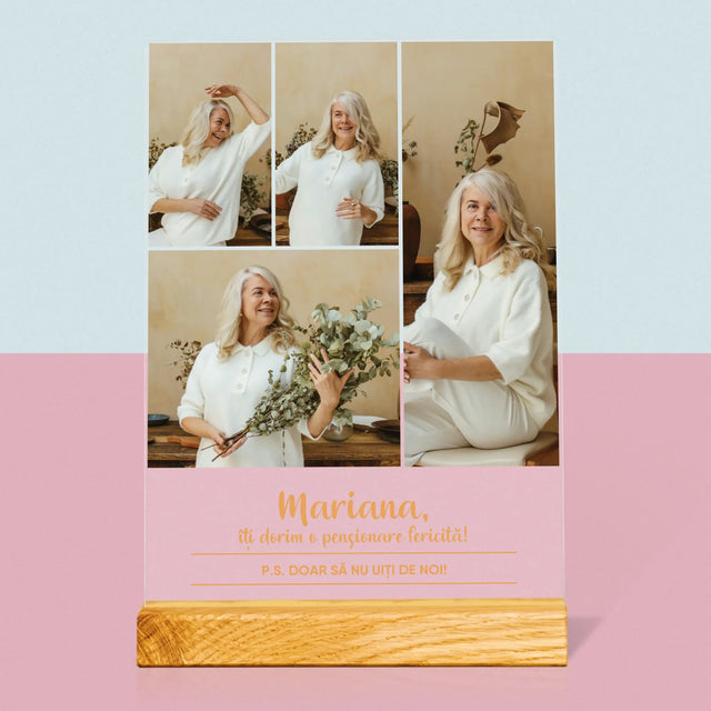 Colaj De Fotografii: Pensionare Fericită! - Imprimare Pe Sticlă Acrilică (Verticală)