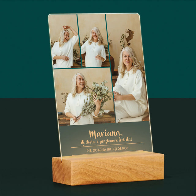 Colaj De Fotografii: Pensionare Fericită! - Imprimare Pe Sticlă Acrilică (Verticală)