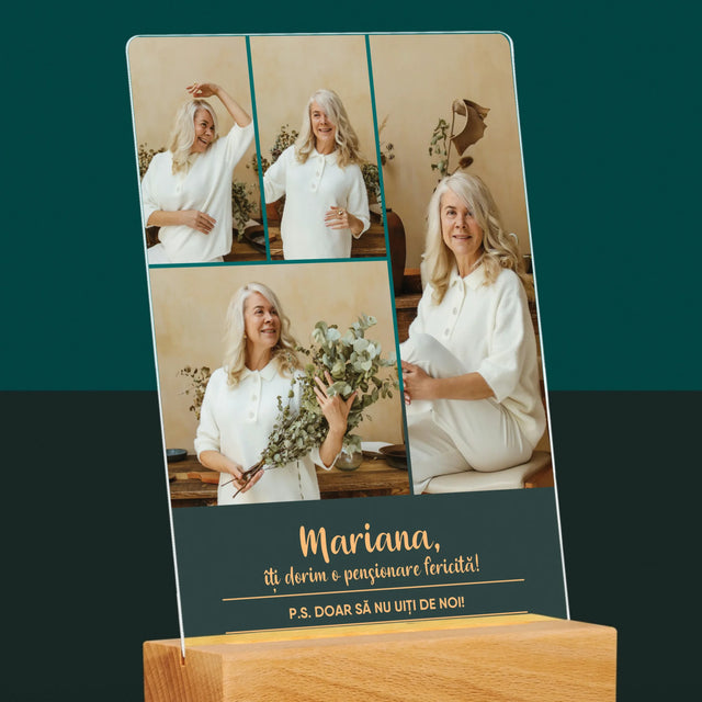 Colaj De Fotografii: Pensionare Fericită! - Imprimare Pe Sticlă Acrilică (Verticală)