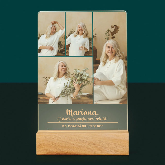Colaj De Fotografii: Pensionare Fericită! - Imprimare Pe Sticlă Acrilică (Verticală)