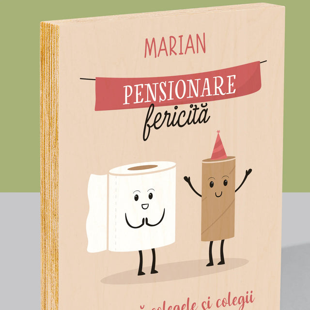 Numele Și Semnătura: Pensionare Fericită - Imprimare Pe Lemn ( Verticală)