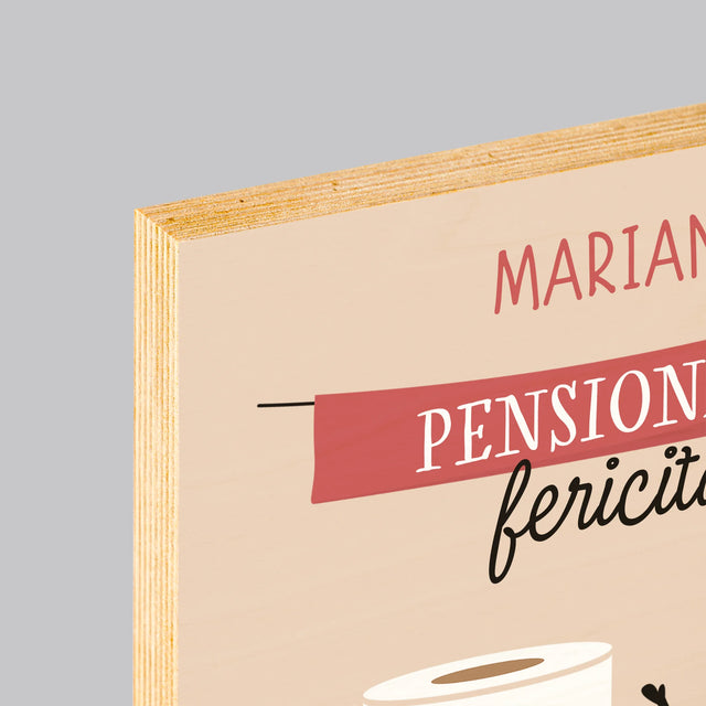 Numele Și Semnătura: Pensionare Fericită - Imprimare Pe Lemn ( Verticală)