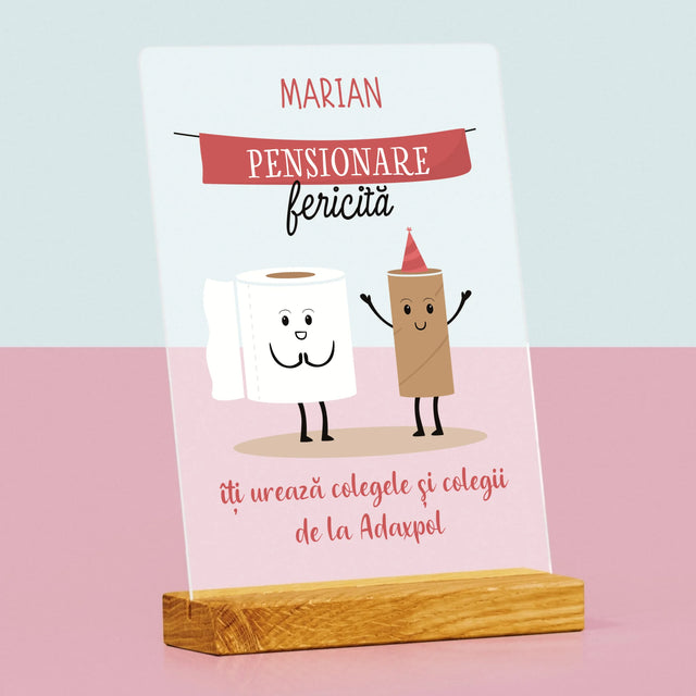 Numele Și Semnătura: Pensionare Fericită - Imprimare Pe Sticlă Acrilică (Verticală)