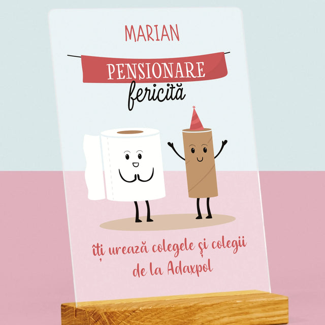 Numele Și Semnătura: Pensionare Fericită - Imprimare Pe Sticlă Acrilică (Verticală)