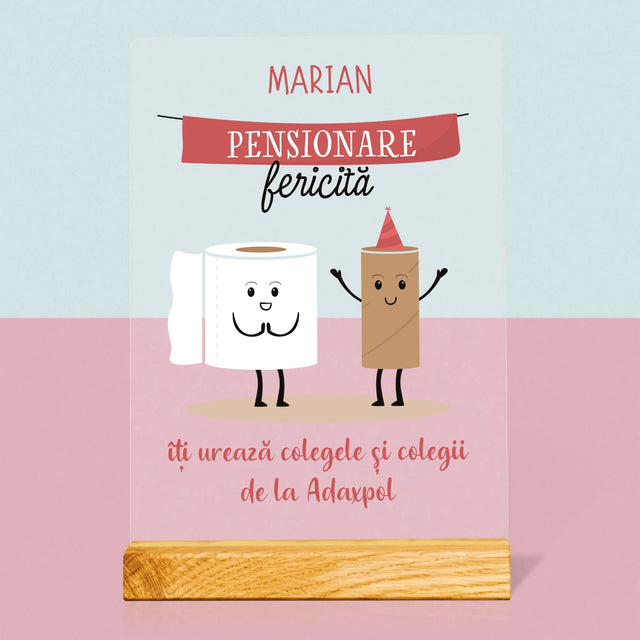 Numele Și Semnătura: Pensionare Fericită - Imprimare Pe Sticlă Acrilică (Verticală)