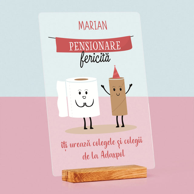 Numele Și Semnătura: Pensionare Fericită - Imprimare Pe Sticlă Acrilică (Verticală)