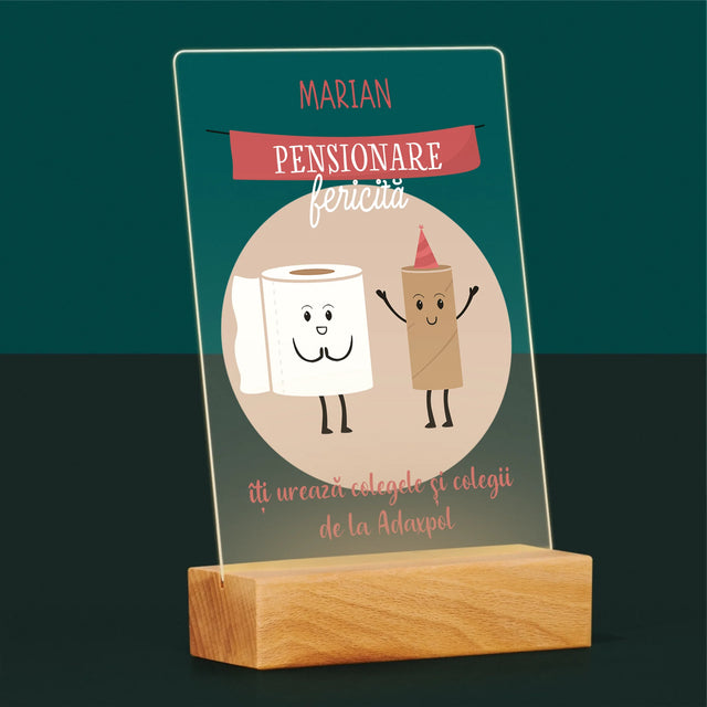 Numele Și Semnătura: Pensionare Fericită - Imprimare Pe Sticlă Acrilică (Verticală)