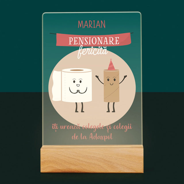 Numele Și Semnătura: Pensionare Fericită - Imprimare Pe Sticlă Acrilică (Verticală)