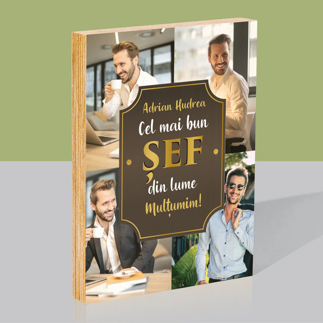 Colaj De Fotografii: Cel Mai Bun Șef Din Lume - Imprimare Pe Lemn ( Verticală)