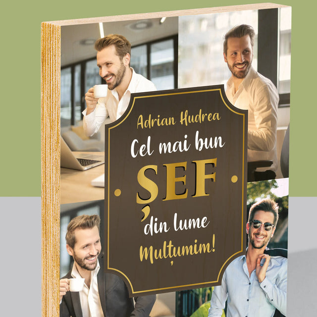 Colaj De Fotografii: Cel Mai Bun Șef Din Lume - Imprimare Pe Lemn ( Verticală)