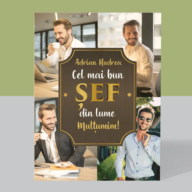 Colaj De Fotografii: Cel Mai Bun Șef Din Lume - Imprimare Pe Lemn ( Verticală)