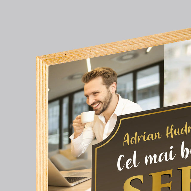 Colaj De Fotografii: Cel Mai Bun Șef Din Lume - Imprimare Pe Lemn ( Verticală)