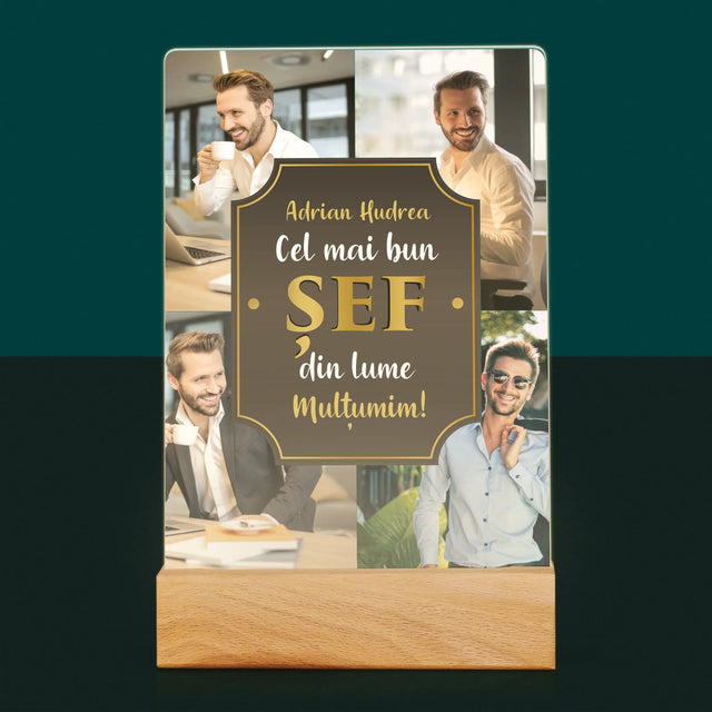Colaj De Fotografii: Cel Mai Bun Șef Din Lume - Imprimare Pe Sticlă Acrilică (Verticală)