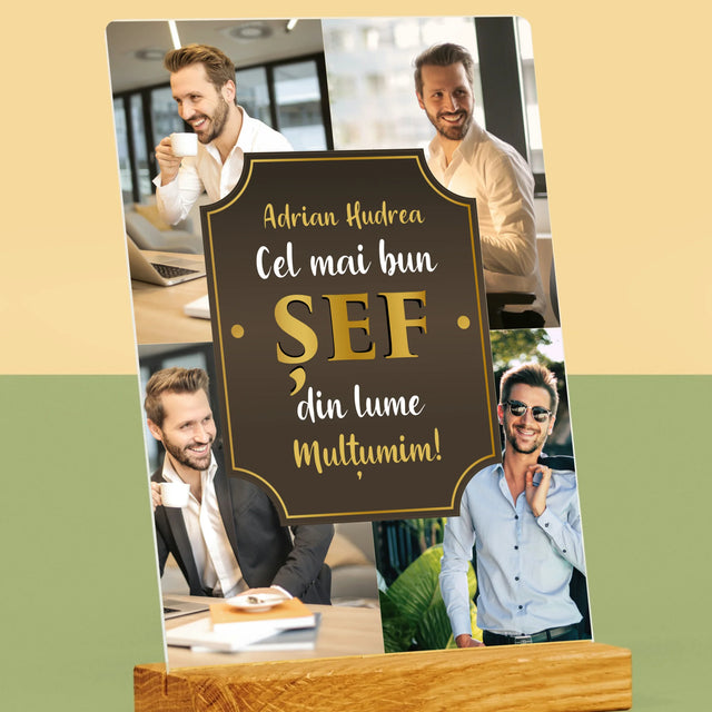 Colaj De Fotografii: Cel Mai Bun Șef Din Lume - Imprimare Pe Sticlă Acrilică (Verticală)