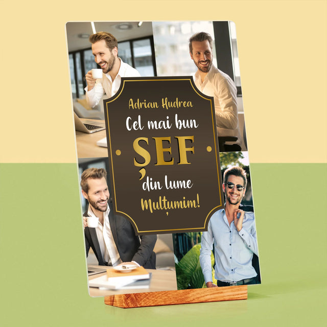 Colaj De Fotografii: Cel Mai Bun Șef Din Lume - Imprimare Pe Sticlă Acrilică (Verticală)