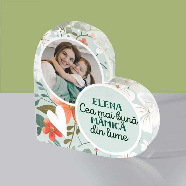 Fotografie și legendă: Cele mai bune flori pentru mame - Inimă din bloc acrilic | RO