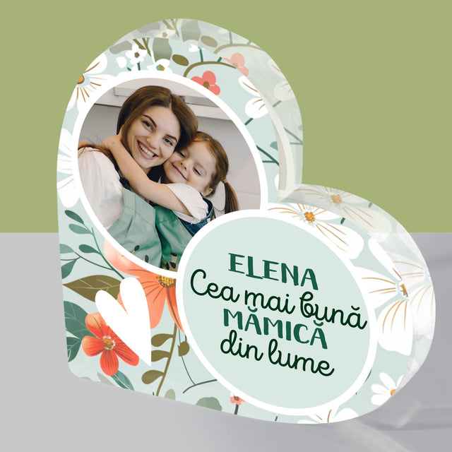 Fotografie și legendă: Cele mai bune flori pentru mame - Inimă din bloc acrilic | RO