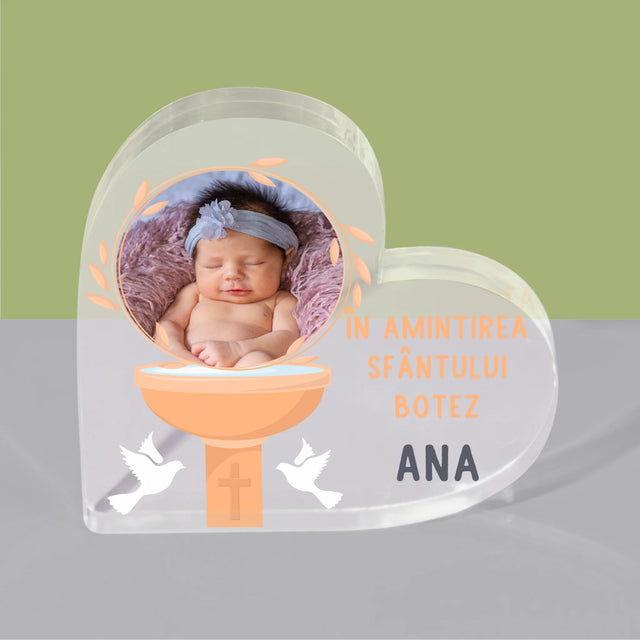 Fotografie și semnătură: În memoria Sfântului Botez - Inimă din bloc acrilic | RO