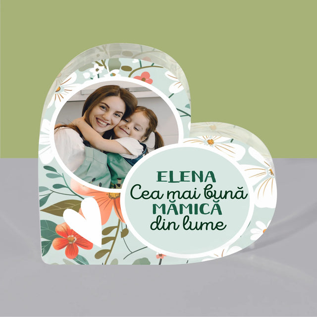 Fotografie și legendă: Cele mai bune flori pentru mame - Inimă din bloc acrilic | RO