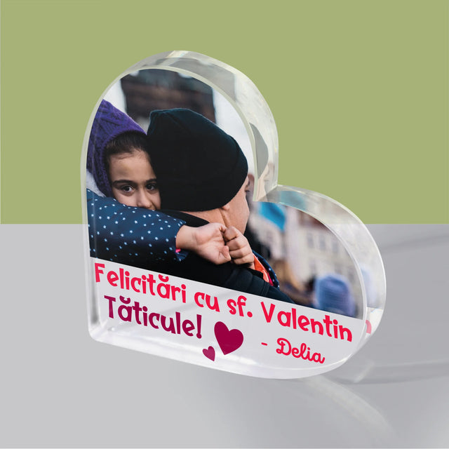 Fotografie și semnătură: Ziua Îndrăgostiților pentru tată - Inimă din bloc acrilic | RO