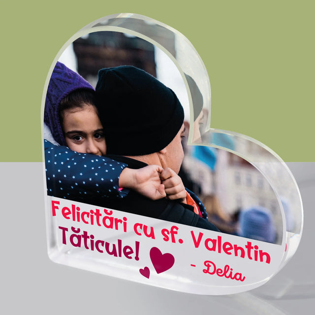 Fotografie și semnătură: Ziua Îndrăgostiților pentru tată - Inimă din bloc acrilic | RO