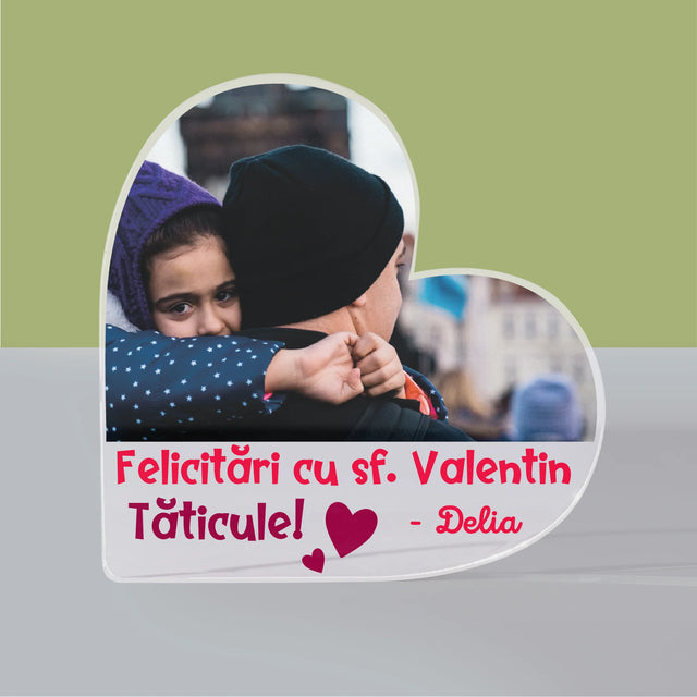Fotografie și semnătură: Ziua Îndrăgostiților pentru tată - Inimă din bloc acrilic | RO