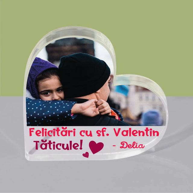Fotografie și semnătură: Ziua Îndrăgostiților pentru tată - Inimă din bloc acrilic | RO