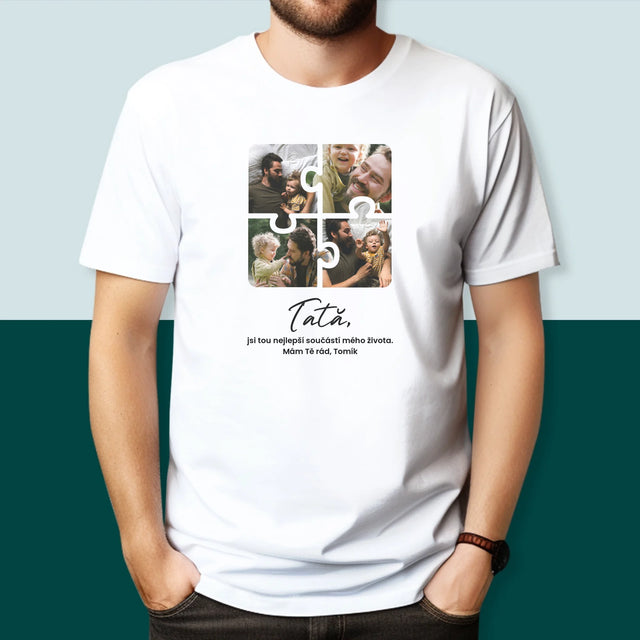 Colaj De Fotografii: Puzzle Fotografie Pentru Tata - Tricou Pentru Bărbați