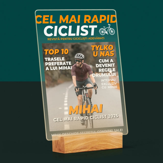 Copertă Derevistă: Cel Mai Rapid Biciclist - Imprimare Pe Sticlă Acrilică (Verticală)